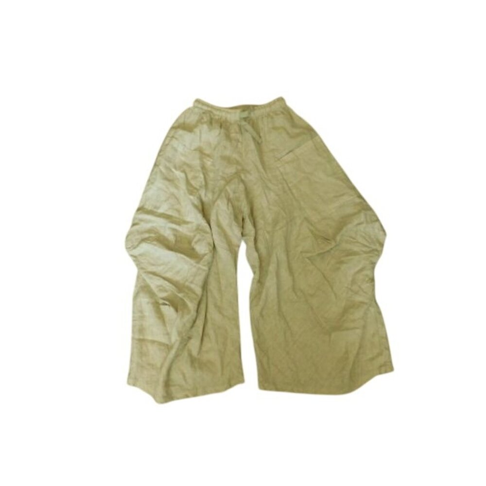 Size M/L Tan Drawstring Linen Flowy Cropped Boutique Pants
